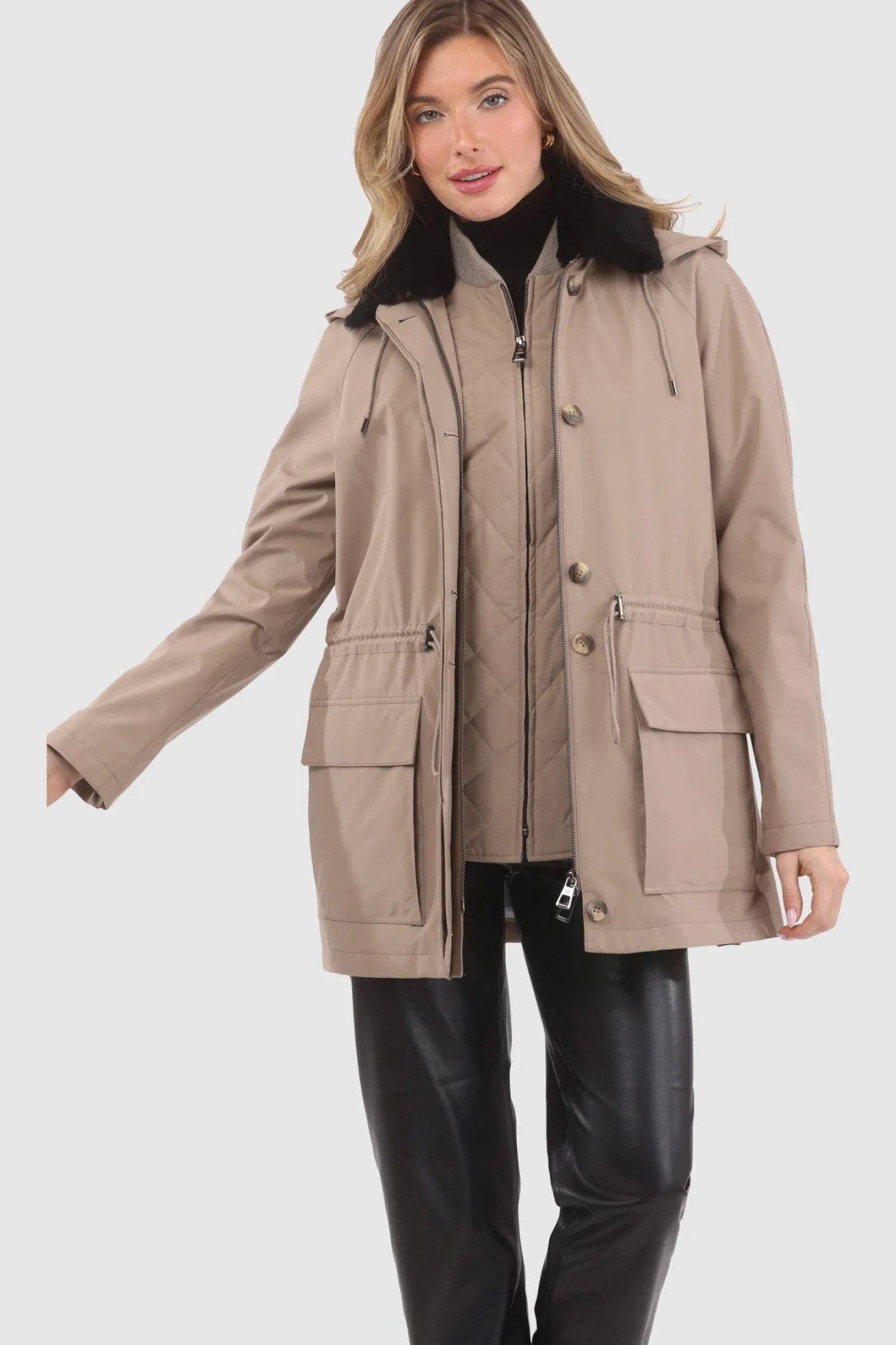 Parka With Detachable Hood And Select Shearling Lamb Collar, Removable Vest (2 Pcs)