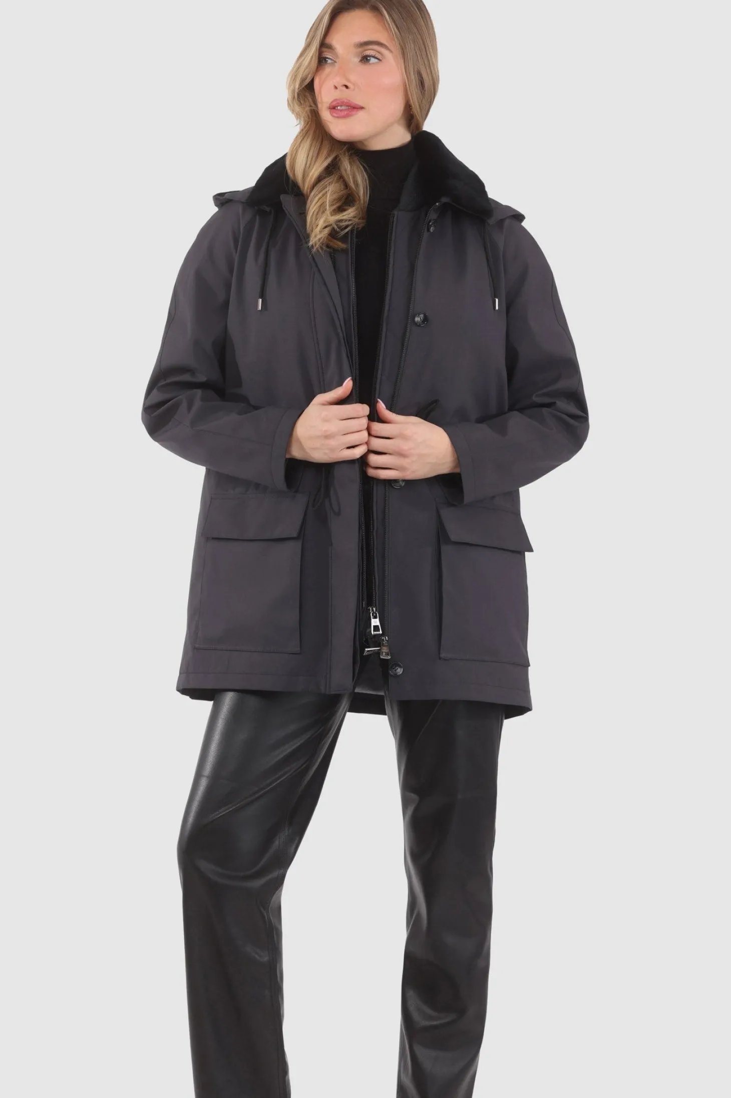 Parka With Detachable Hood And Select Shearling Lamb Collar, Removable Vest (2 Pcs)