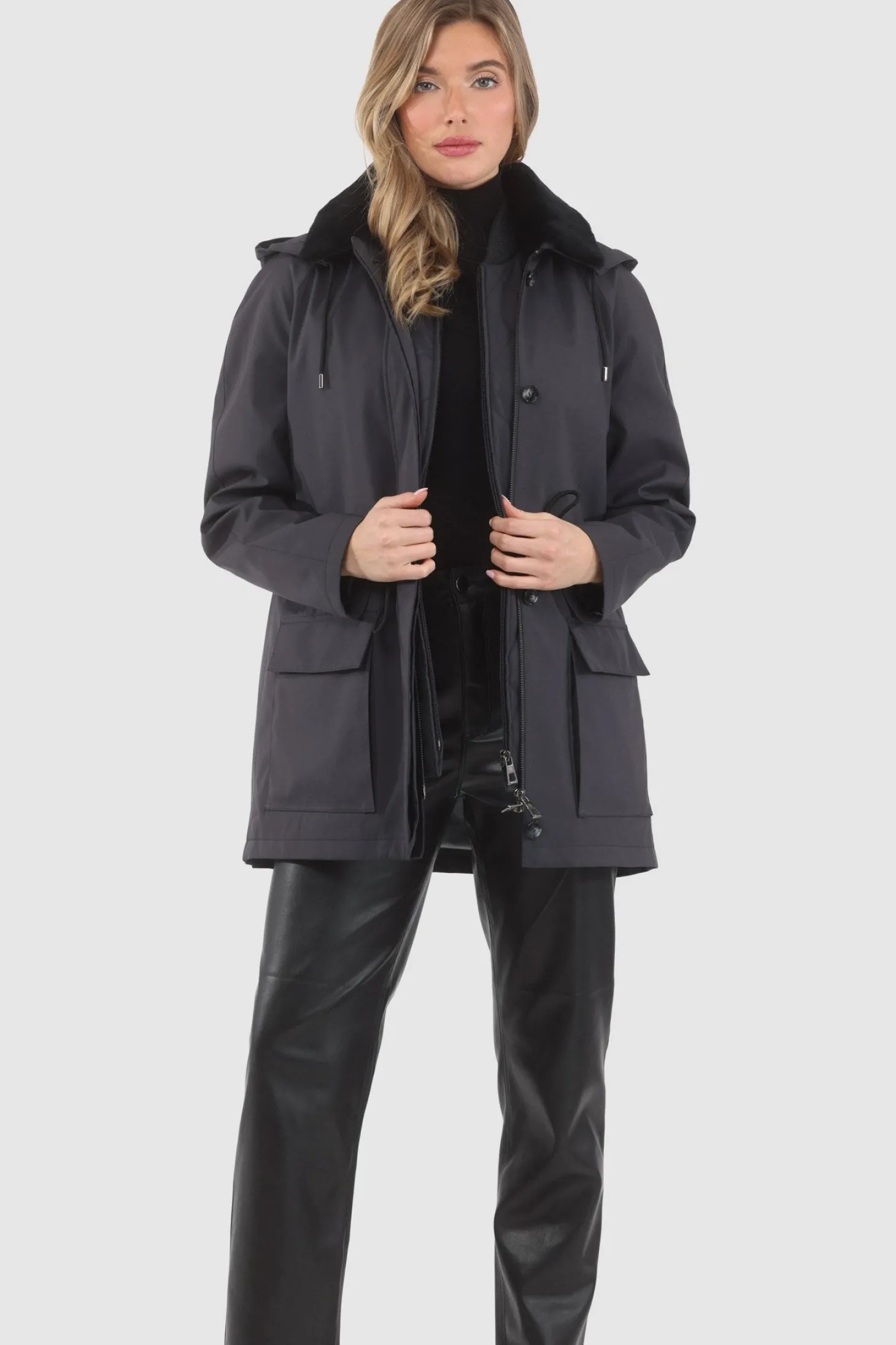 Parka With Detachable Hood And Select Shearling Lamb Collar, Removable Vest (2 Pcs)