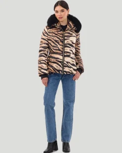 Printed Après-Ski Jacket With Detachable Toscana Shearling Lamb Hood Trim