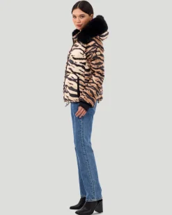 Printed Après-Ski Jacket With Detachable Toscana Shearling Lamb Hood Trim