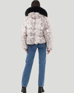 Printed Après-Ski Jacket With Detachable Toscana Shearling Lamb Hood Trim