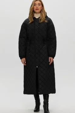 Quilted Fabric Zip Coat With Hood