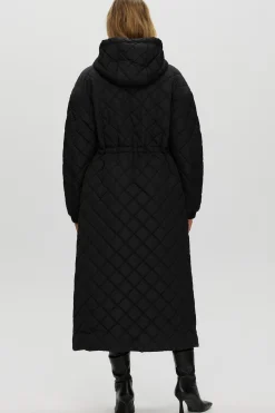 Quilted Fabric Zip Coat With Hood