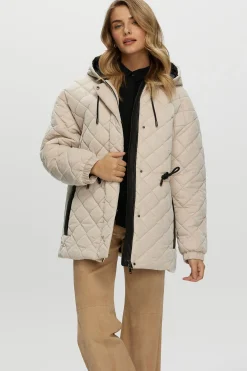 Quilted Fabric Zip Jacket With Hood