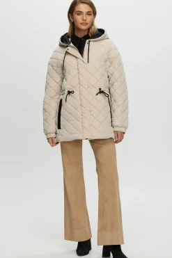 Quilted Fabric Zip Jacket With Hood