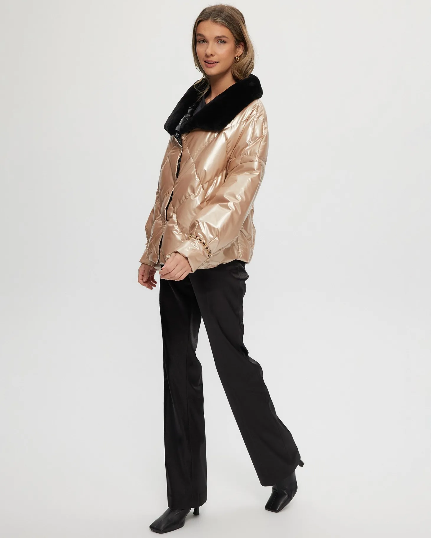 Quilted Jacket With Select Shearling Lamb Collar