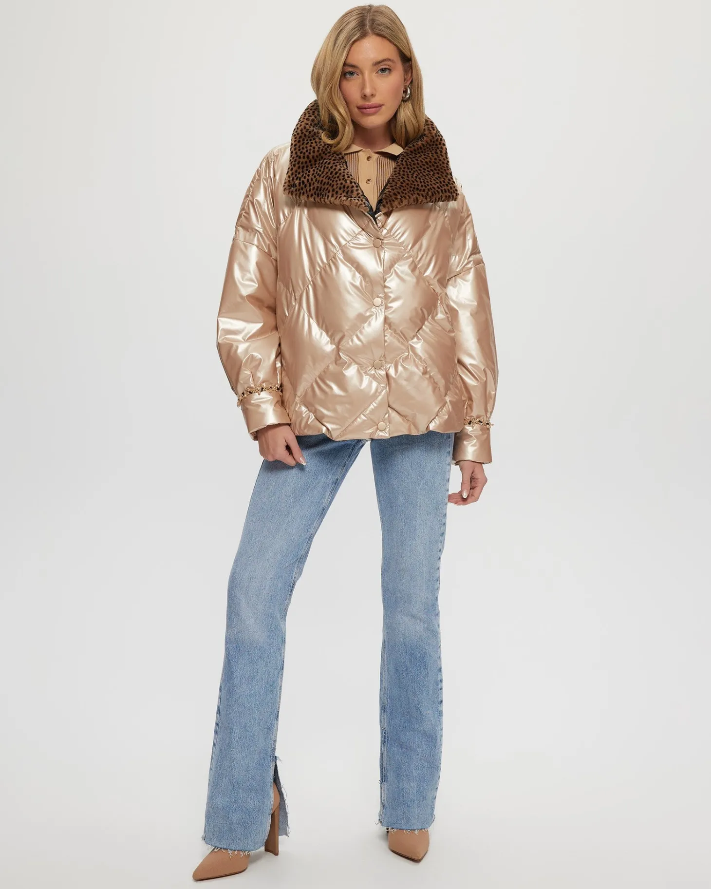 Quilted Jacket With Select Shearling Lamb Collar