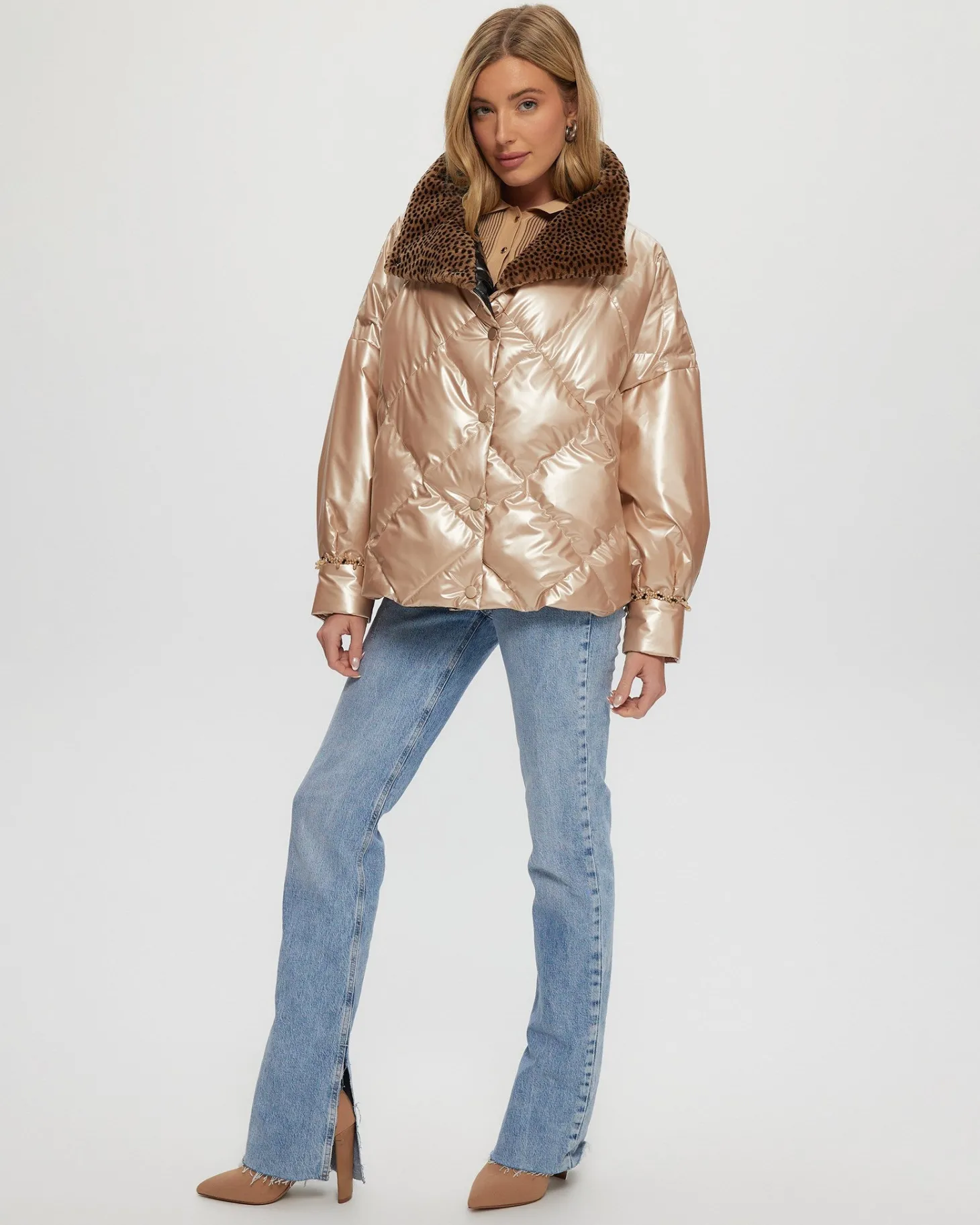 Quilted Jacket With Select Shearling Lamb Collar