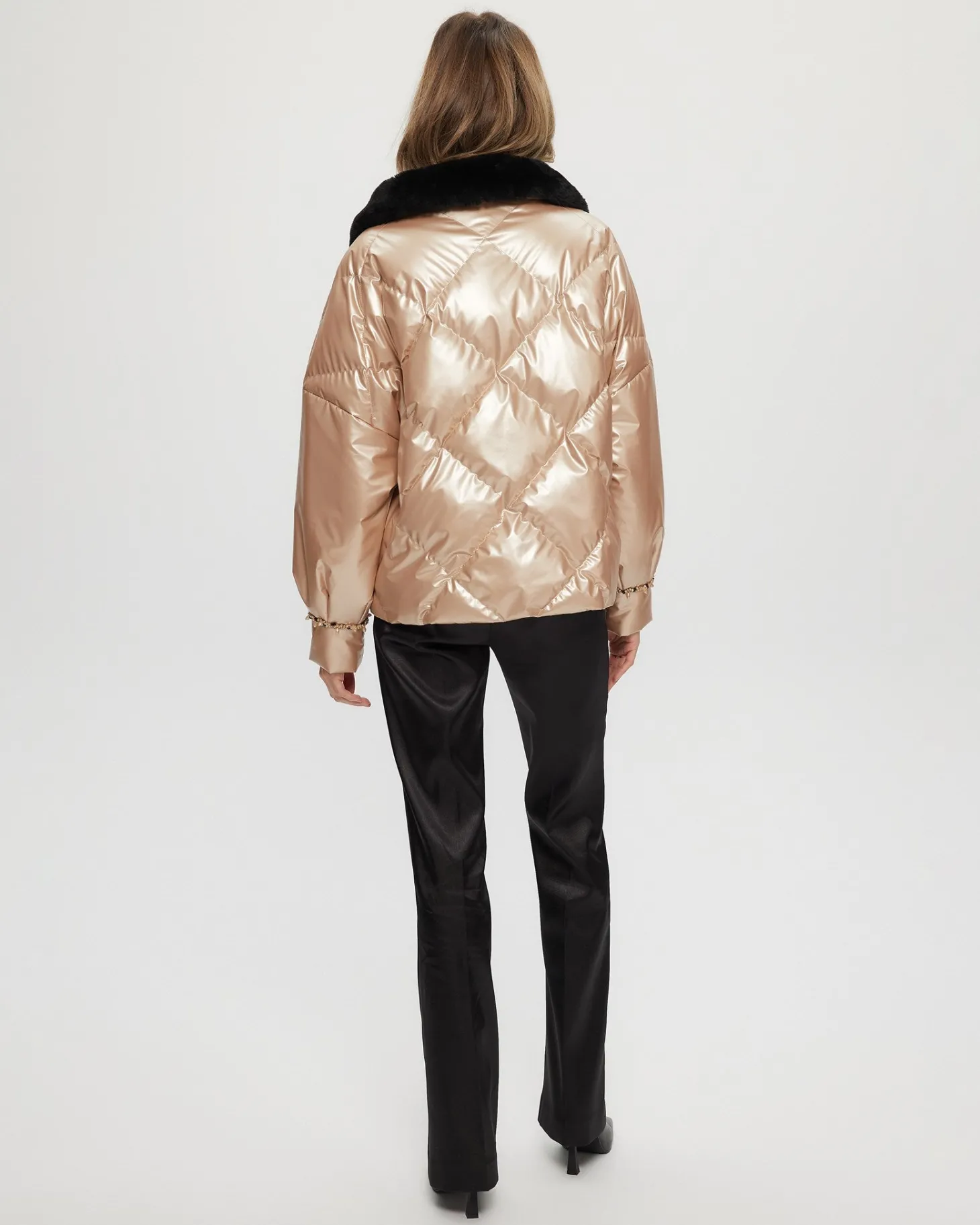Quilted Jacket With Select Shearling Lamb Collar