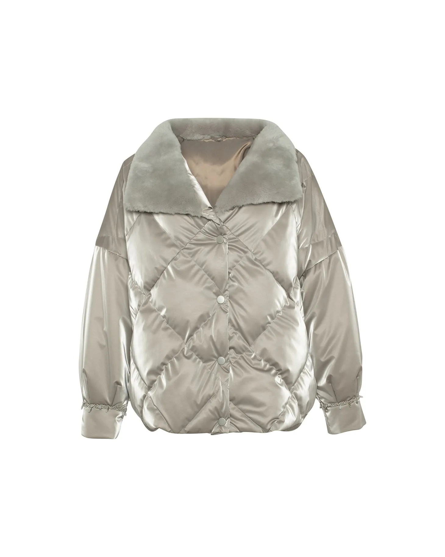 Quilted Jacket With Select Shearling Lamb Collar