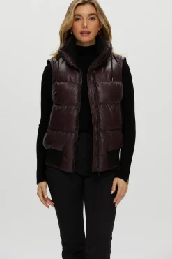 Quilted Leather Jacket With Detachable Fabric Sleeves