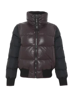 Quilted Leather Jacket With Detachable Fabric Sleeves