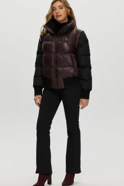 Quilted Leather Jacket With Detachable Fabric Sleeves