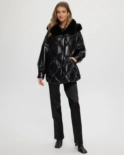 QUILTED PARKA WITH SHEARLING LAMB COLLAR & HOOD TRIM