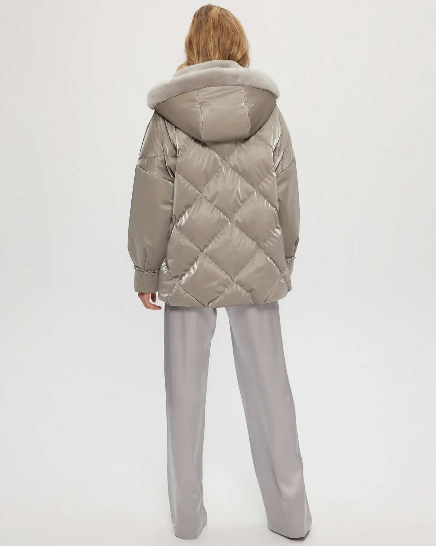 QUILTED PARKA WITH SHEARLING LAMB COLLAR & HOOD TRIM