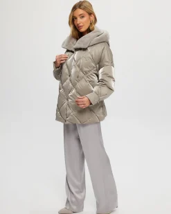 QUILTED PARKA WITH SHEARLING LAMB COLLAR & HOOD TRIM