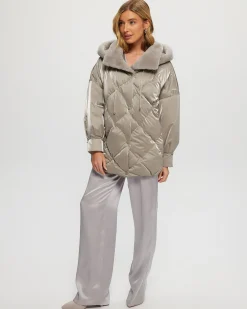 QUILTED PARKA WITH SHEARLING LAMB COLLAR & HOOD TRIM