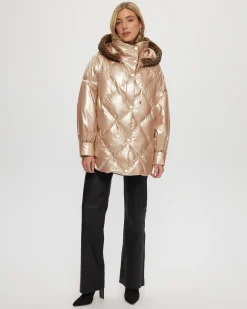 QUILTED PARKA WITH SHEARLING LAMB COLLAR & HOOD TRIM