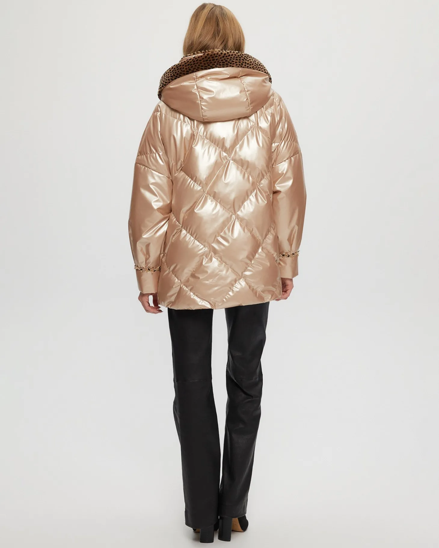 QUILTED PARKA WITH SHEARLING LAMB COLLAR & HOOD TRIM