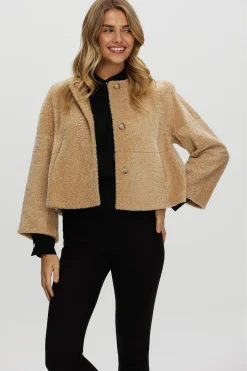 Reversible Collarless New Zealand Shearling Lamb Jacket With 3/4 Sleeves