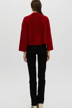 Reversible Collarless New Zealand Shearling Lamb Jacket With 3/4 Sleeves