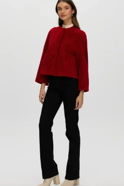 Reversible Collarless New Zealand Shearling Lamb Jacket With 3/4 Sleeves