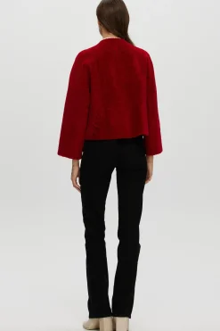 Reversible Collarless New Zealand Shearling Lamb Jacket With 3/4 Sleeves