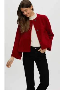 Reversible Collarless New Zealand Shearling Lamb Jacket With 3/4 Sleeves