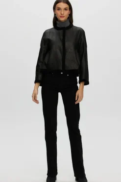 Reversible Collarless New Zealand Shearling Lamb Jacket With 3/4 Sleeves