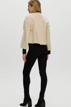 Reversible Collarless New Zealand Shearling Lamb Jacket With 3/4 Sleeves