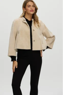 Reversible Collarless New Zealand Shearling Lamb Jacket With 3/4 Sleeves