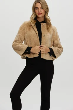 Reversible Collarless New Zealand Shearling Lamb Jacket With 3/4 Sleeves