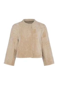 Reversible Collarless New Zealand Shearling Lamb Jacket With 3/4 Sleeves