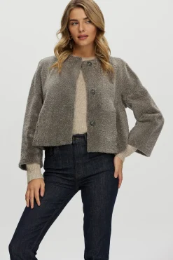 Reversible Collarless New Zealand Shearling Lamb Jacket With 3/4 Sleeves