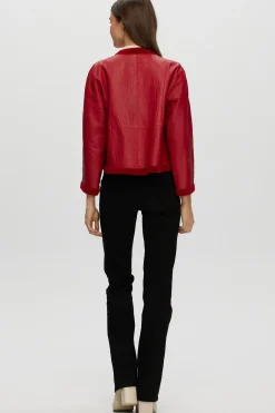 Reversible Collarless New Zealand Shearling Lamb Jacket With 3/4 Sleeves