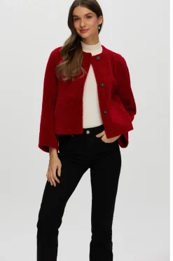 Reversible Collarless New Zealand Shearling Lamb Jacket With 3/4 Sleeves