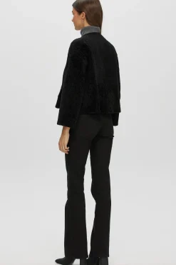 Reversible Collarless New Zealand Shearling Lamb Jacket With 3/4 Sleeves