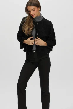 Reversible Collarless New Zealand Shearling Lamb Jacket With 3/4 Sleeves