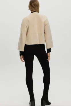 Reversible Collarless New Zealand Shearling Lamb Jacket With 3/4 Sleeves