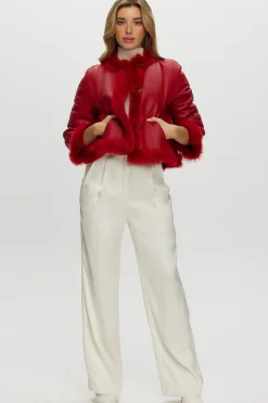 Reversible Collarless Toscana Shearling Lamb Jacket With 3/4 Sleeves