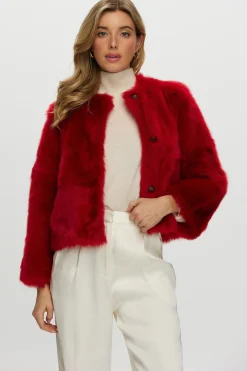 Reversible Collarless Toscana Shearling Lamb Jacket With 3/4 Sleeves