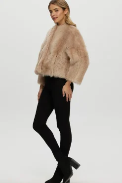 Reversible Collarless Toscana Shearling Lamb Jacket With 3/4 Sleeves