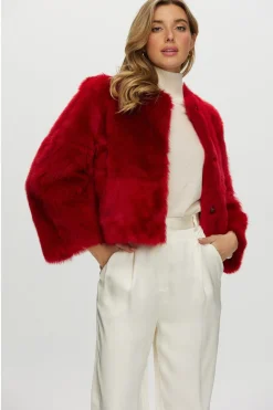 Reversible Collarless Toscana Shearling Lamb Jacket With 3/4 Sleeves