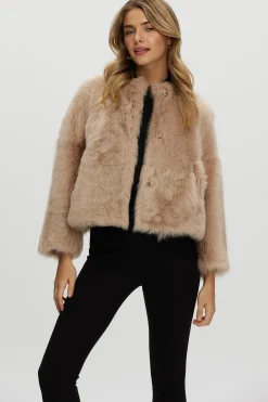 Reversible Collarless Toscana Shearling Lamb Jacket With 3/4 Sleeves