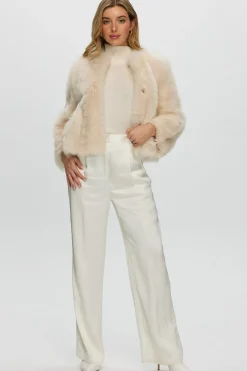 Reversible Collarless Toscana Shearling Lamb Jacket With 3/4 Sleeves