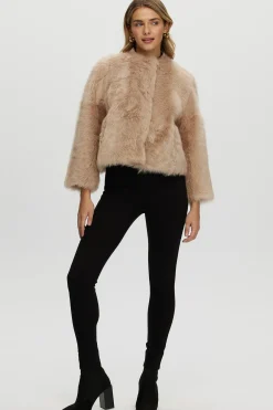 Reversible Collarless Toscana Shearling Lamb Jacket With 3/4 Sleeves