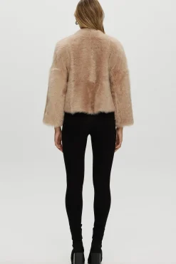 Reversible Collarless Toscana Shearling Lamb Jacket With 3/4 Sleeves