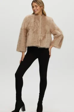 Reversible Collarless Toscana Shearling Lamb Jacket With 3/4 Sleeves