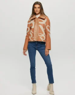 Reversible Merino Shearling Lamb Intarsia Zip Jacket